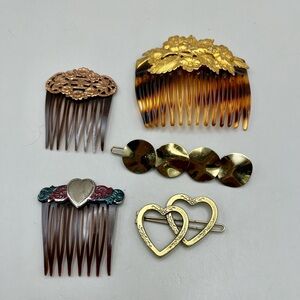 Vintage Gold and Brown Hair Comb Set